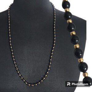 Vintage Monet Black and Gold Beaded Necklace